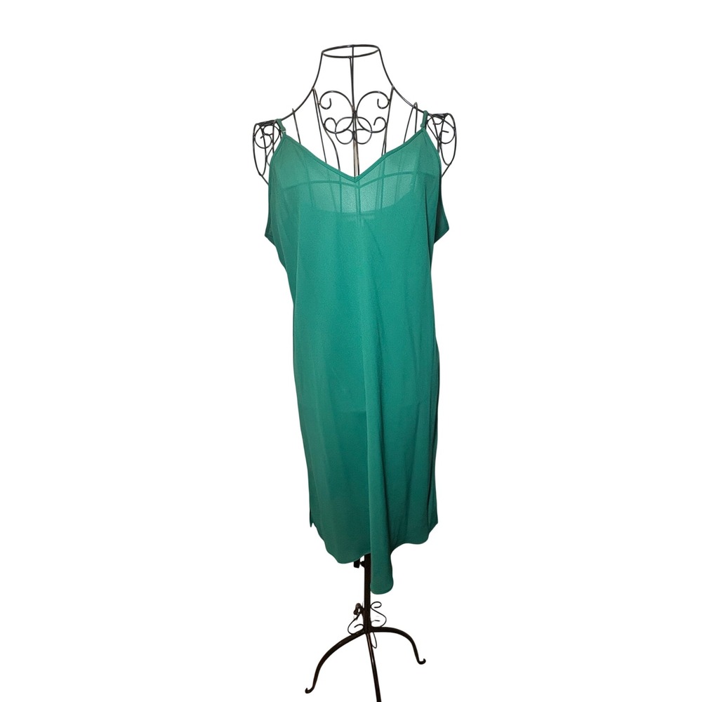 Brooks Brothers Emerald Green V-Neck Spaghetti Strap Slip Dress Large